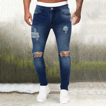 Mens Classic Solid Color Baggy Jeans 1