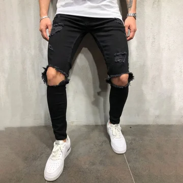 Men Slim Fit Ripped Jeans Punk Streetwear 1