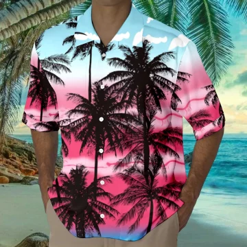 Mens 3D Seaside Coconut Print Beach Shirts 1