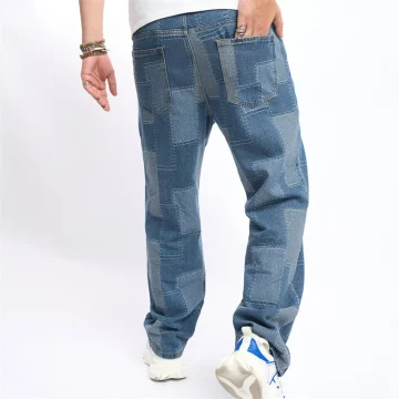 Mens Stylish Patch Baggy Hip Hop Denim Pants 1