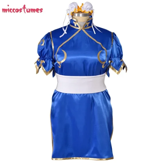 Womens Chun Li Cosplay Blue Cheongsam Costume 5 | PricZone