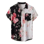 Mens Casual Printed T Shirt Turndown Collar Top 1 | PricZone