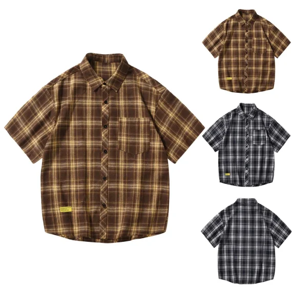 Mens Japanese Vintage Plaid Printed Shirt 5 | PricZone