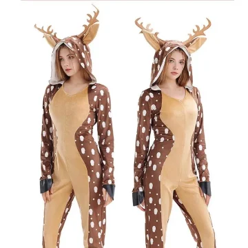 Reindeer Christmas Hoodie Pajama Adult Jumpsuit 1