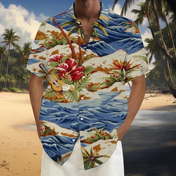 Hawaii Casual Holiday Mens Flower Print Shirts Summer Short Sleeve Lapel Button Up Camisole Handsome Male Casual Beach T Shirts 6 | PricZone