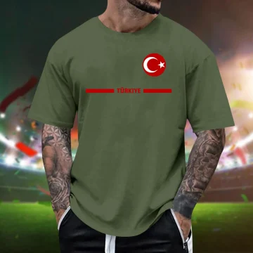 Mens Turkish Flag Print Tee Shirt Summer Casual 1