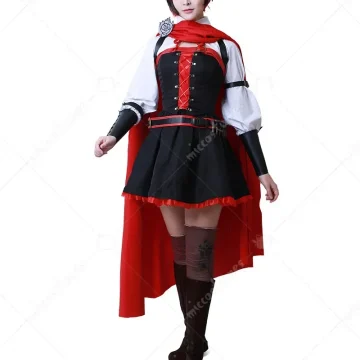 Red Battle Cosplay Dress with Cloak 1