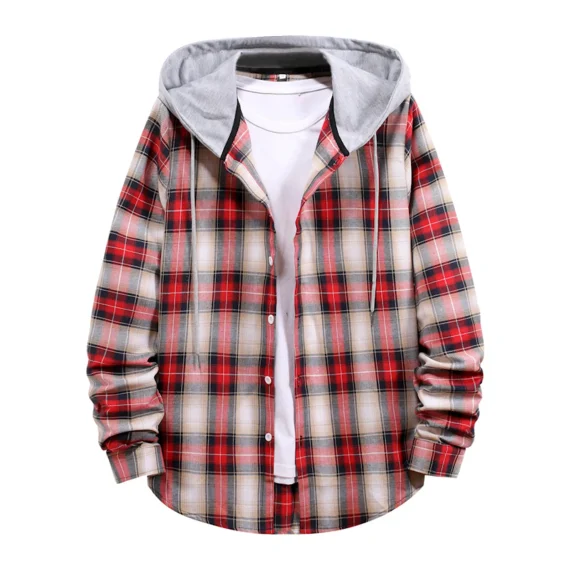 Mens Plaid Hooded Long Sleeve Shirt 1 | PricZone