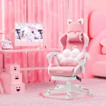 Pink Gaming Chair with Cat Ears and Paw Lumbar Cushion 3 | PricZone