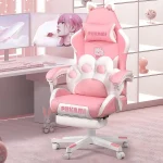 Kawaii gaming chairs with cat ears paw cushion office chair and desk chairs setup | PricZone