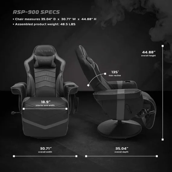 RESPAWN RSP 900 Reclining Racing Gaming Chair Gray Leather 3 | PricZone