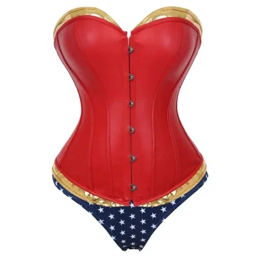 Plus Size Faux Leather Wonder Superhero Corset Set 1