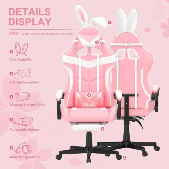 Pink Gaming Chair with Footrest for Gamers and Office 4 | PricZone