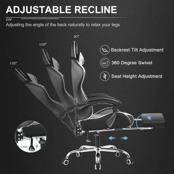 Adjustable Gaming Chair with Headrest and Swivel Seat 4 | PricZone