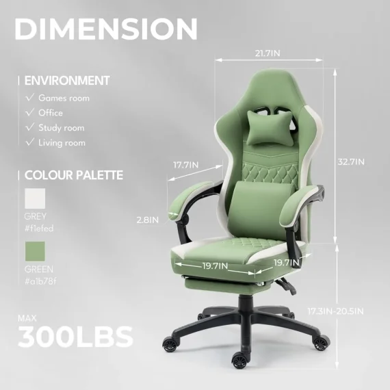 Ergonomic Green Gaming Chair with Footrest and Storage 5 | PricZone