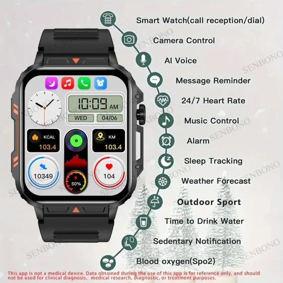 SENBONO 195 inch Smartwatch with HD Screen Bluetooth 2 | PricZone