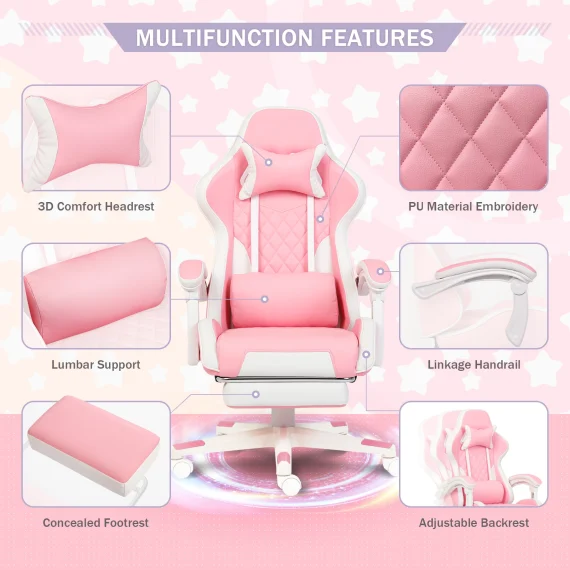 Pink Ergonomic Gaming Chair with Lumbar Support 6 | PricZone