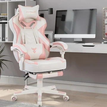 Zeanus Pink Gaming Chair for Girls with Footrest 2