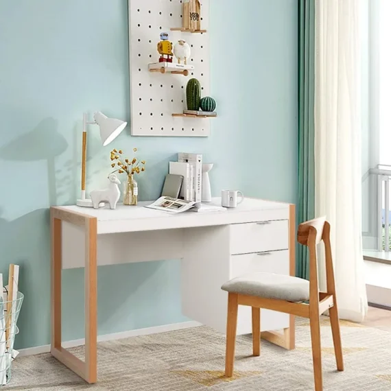 White Wooden Desk with Drawer Cabinet 4 | PricZone