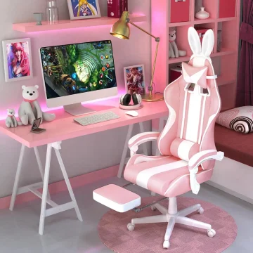 Cute Bunny Ears Gaming Chair with Footrest 2