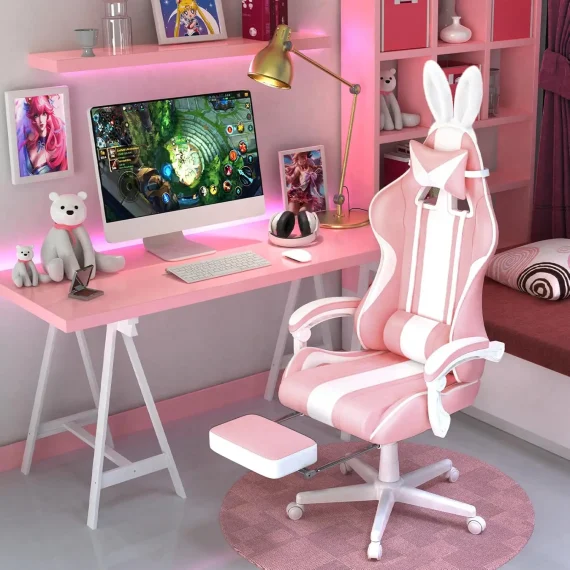 Cute Bunny Ears Gaming Chair with Footrest 2 | PricZone