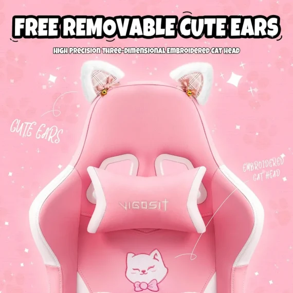 Pink Gaming Chair with Cat Ears and Paw Lumbar Cushion 6 | PricZone