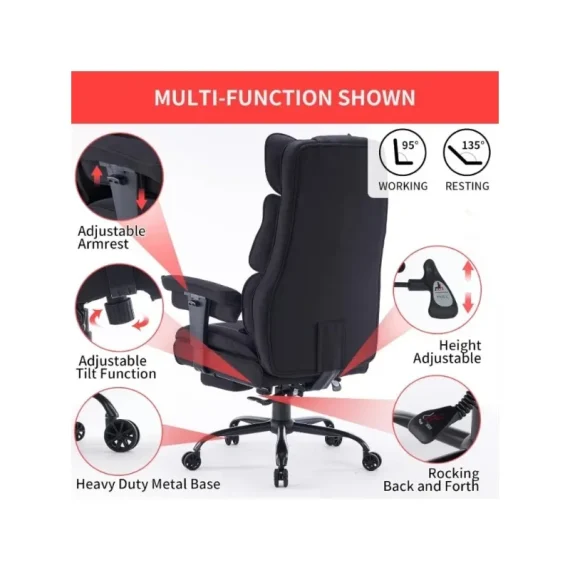 Ergonomic Fabric Office Chair with Footrest Support 4 | PricZone