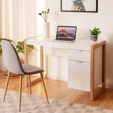 White Wooden Desk with Drawer & Cabinet 2