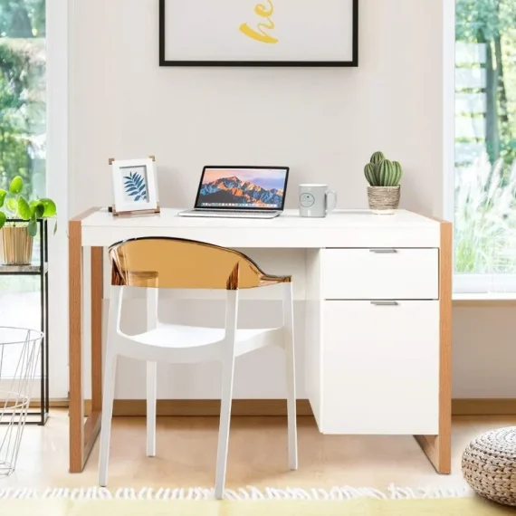 White Wooden Desk with Drawer Cabinet 5 | PricZone