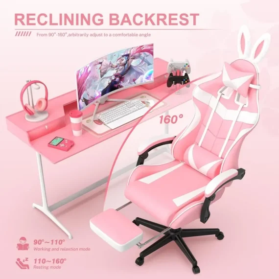 Pink Gaming Chair with Footrest for Gamers and Office 5 | PricZone