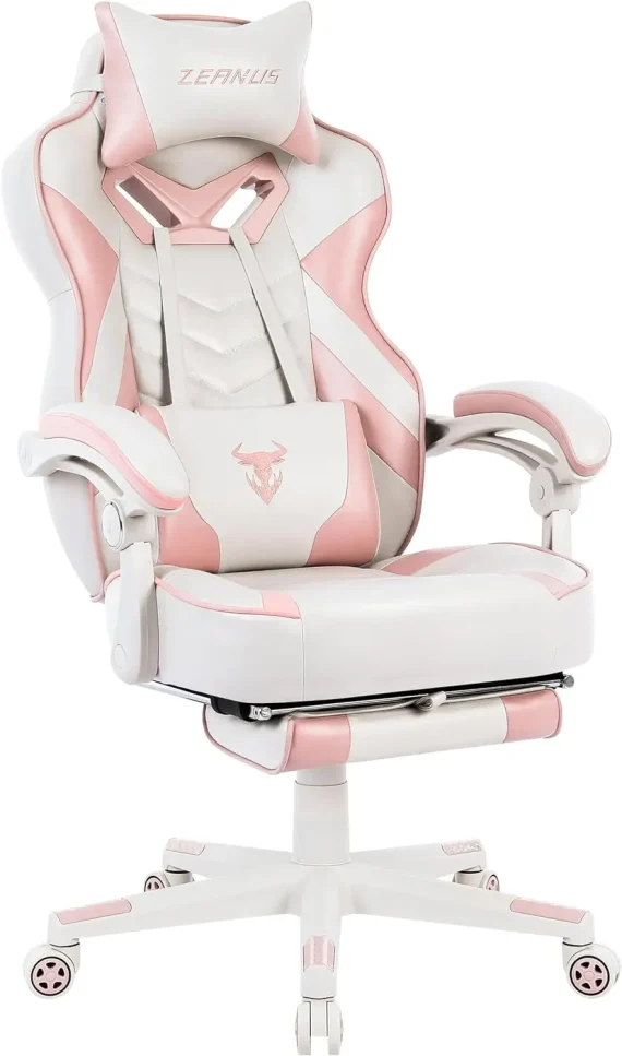 Zeanus Pink Gaming Chair for Girls with Footrest 1 | PricZone