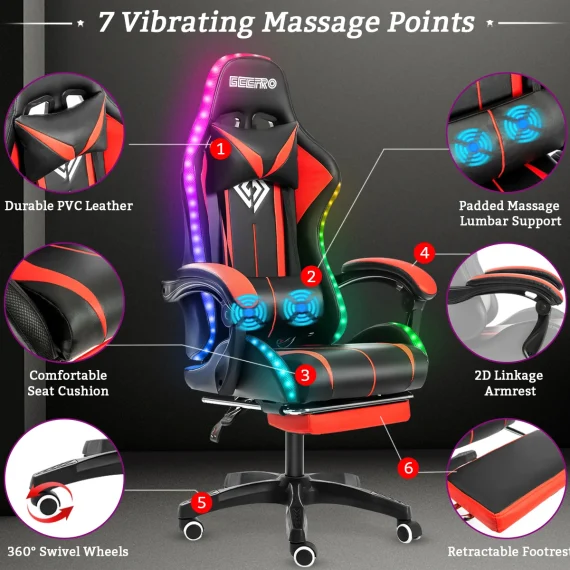 RGB Light Gaming Chair with Bluetooth and Massage 3 | PricZone