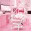 Pink Gaming Chair with Cat Ears and Paw Lumbar Cushion