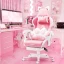 Pink Gaming Chair with Cat Ears and Paw Lumbar Cushion