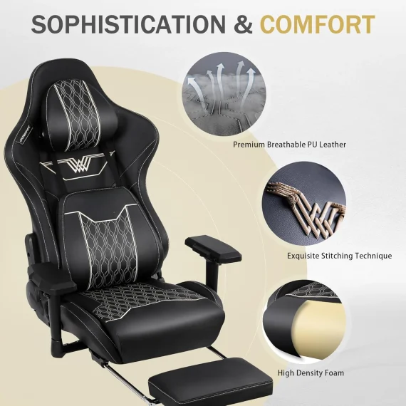 Ergonomic Gaming Chair with 4D Armrests and Footrest 5 | PricZone