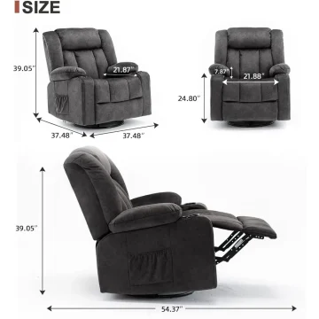 Heated Massage Recliner with 360 Swivel and Cup Holders 2