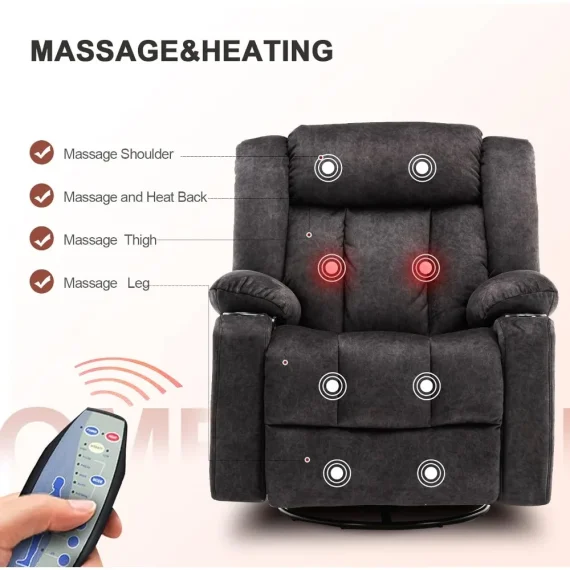 Heated Massage Recliner with 360 Swivel and Cup Holders 6 | PricZone