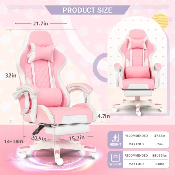 Pink Ergonomic Gaming Chair with Lumbar Support 2