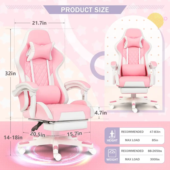 Pink Ergonomic Gaming Chair with Lumbar Support 2 | PricZone