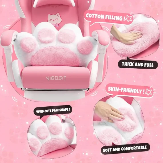 Pink Gaming Chair with Cat Ears and Paw Lumbar Cushion 5 | PricZone