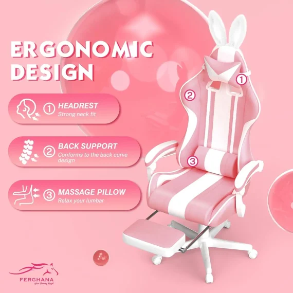 Cute Bunny Ears Gaming Chair with Footrest 4 | PricZone