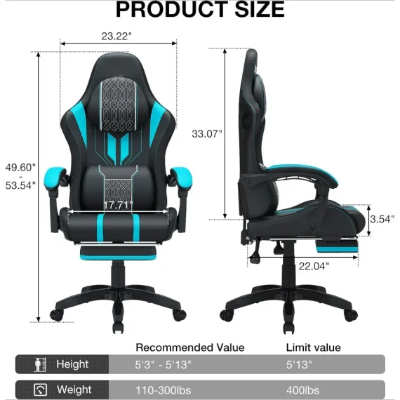 Ergonomic Gaming Chair with Speakers and Massage Recliner 4 | PricZone