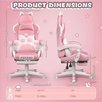 Kawaii Gaming Chair with Cat Ears & Paw Cushion 2