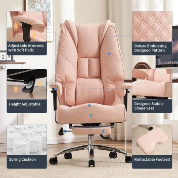 Wide Seat Office Chair 400lbs with Foot Rest - Pink 2