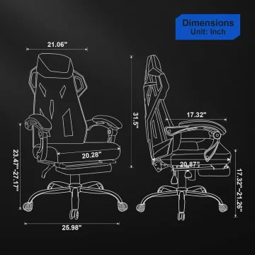 Ergonomic Gaming Chair with Footrest Mesh Back White 2