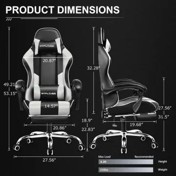 GTPLAYER Gaming Chair with Footrest and Lumbar Support 2