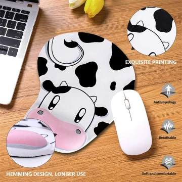 Cow Mouse Pad with Wrist Support, Ergonomic Design 1