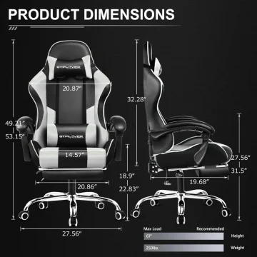 White Gaming Chair with Footrest and Lumbar Support 2