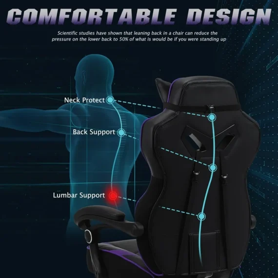 Purple Gaming Chair with Footrest Reclining High Back 5 | PricZone