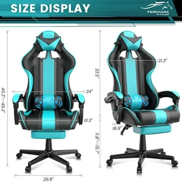 Ergonomic Blue Gaming Chair with Footrest 2